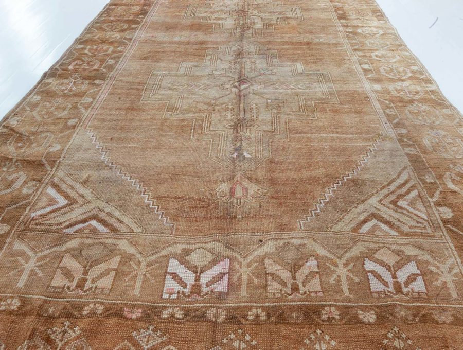 Mid-20th century Turkish Oushak Beige, Brown Handmade Wool Rug BB6932