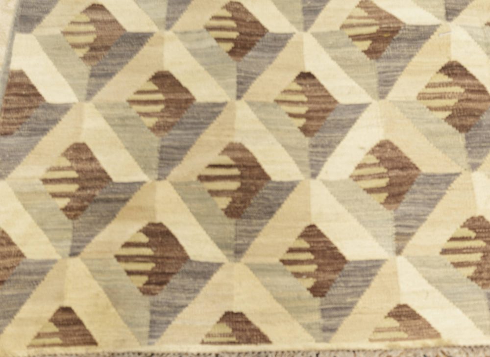 Contemporary Geometric Beige, Brown and Gray Handwoven Wool Rug N11928