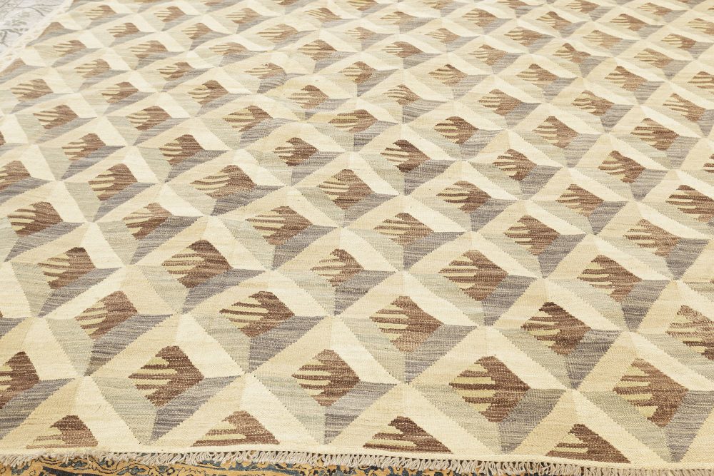 Contemporary Geometric Beige, Brown and Gray Handwoven Wool Rug N11928