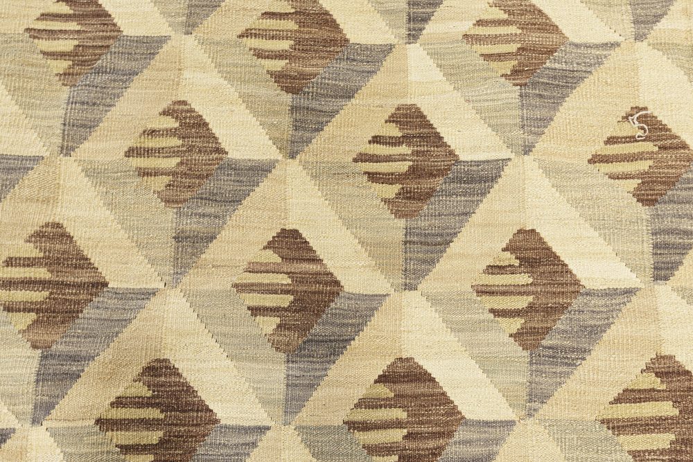 Contemporary Geometric Beige, Brown and Gray Handwoven Wool Rug N11928
