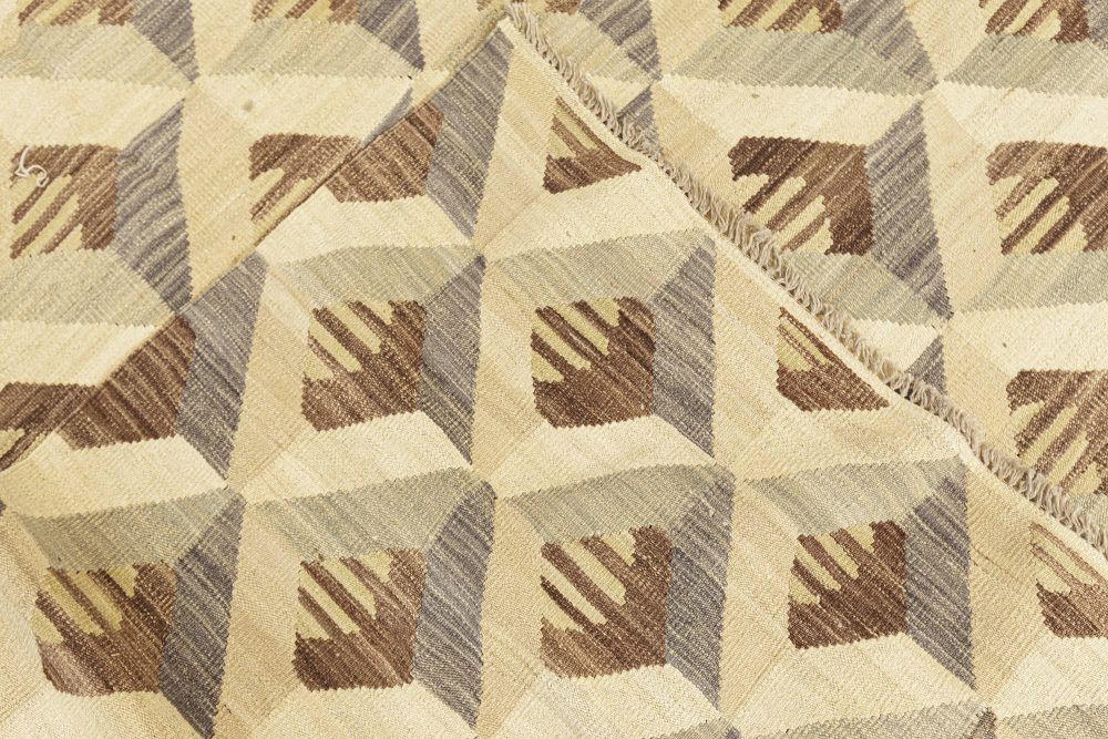 Contemporary Geometric Beige, Brown and Gray Handwoven Wool Rug N11928