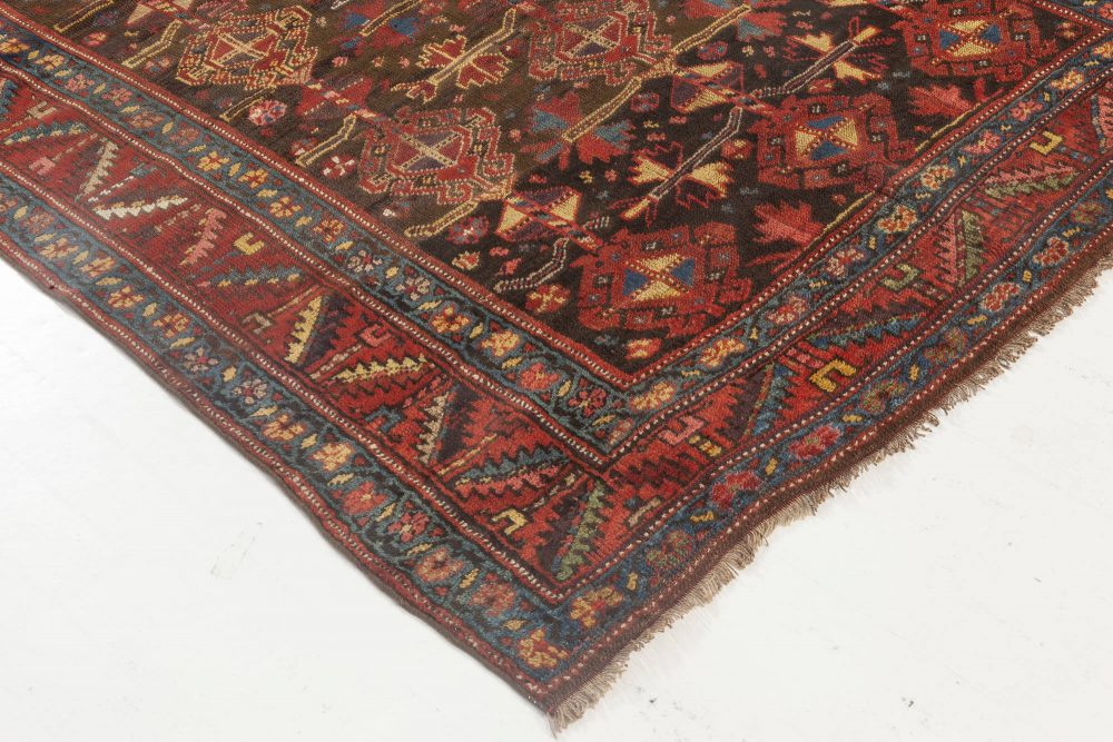 1900s Persian Malayer Geometric Rug in Red, Blue, Yellow and Black BB6929