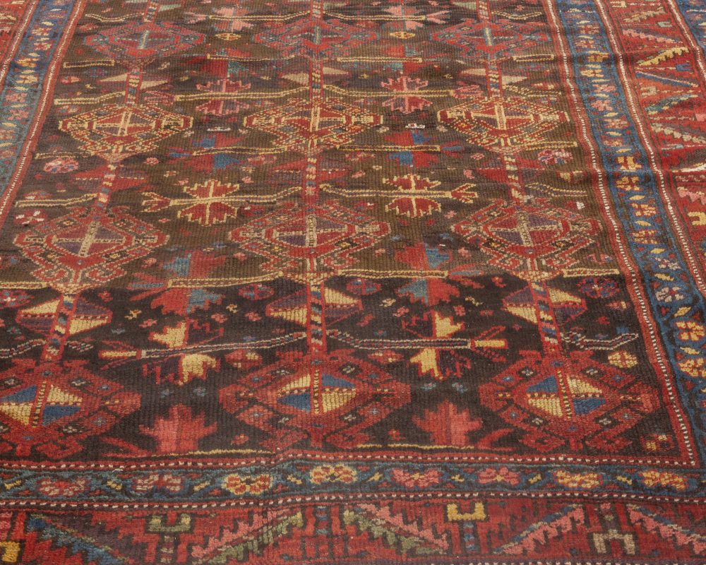 1900s Persian Malayer Geometric Rug in Red, Blue, Yellow and Black BB6929