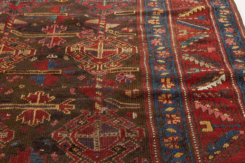 1900s Persian Malayer Geometric Rug in Red, Blue, Yellow and Black BB6929