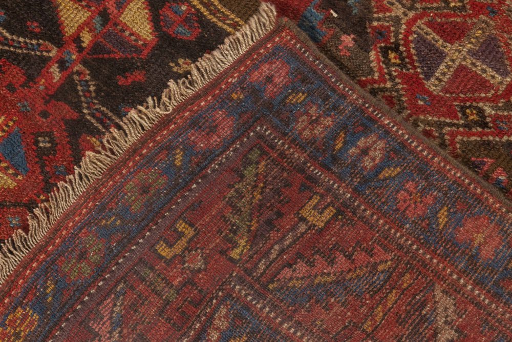 1900s Persian Malayer Geometric Rug in Red, Blue, Yellow and Black BB6929