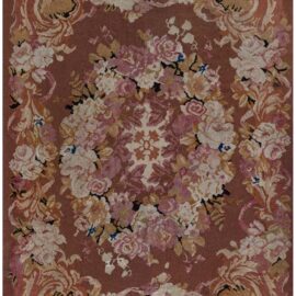 Antique Aubusson French Floral Allover Cream Beige Hand-Knotted Wool Carpet – Circa 1900 BB8905