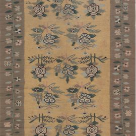 Antique Bessarabian Russian Floral Allover Yellow Flatweave Wool Rug – Circa 1920 BB6936