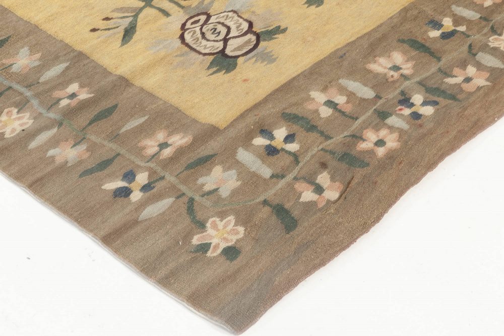 Early 20th Century Bessarabian Floral Brown, Green, Pink and Yellow Rug BB6936