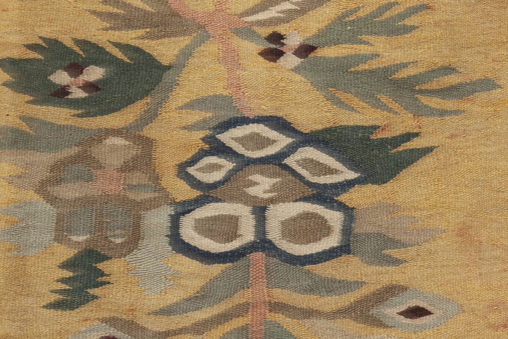 Early 20th Century Bessarabian Floral Brown, Green, Pink and Yellow Rug BB6936