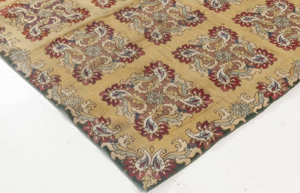 Early 20th Century English Floral Blue, Green, Red and Yellow Needlepoint Rug BB6938