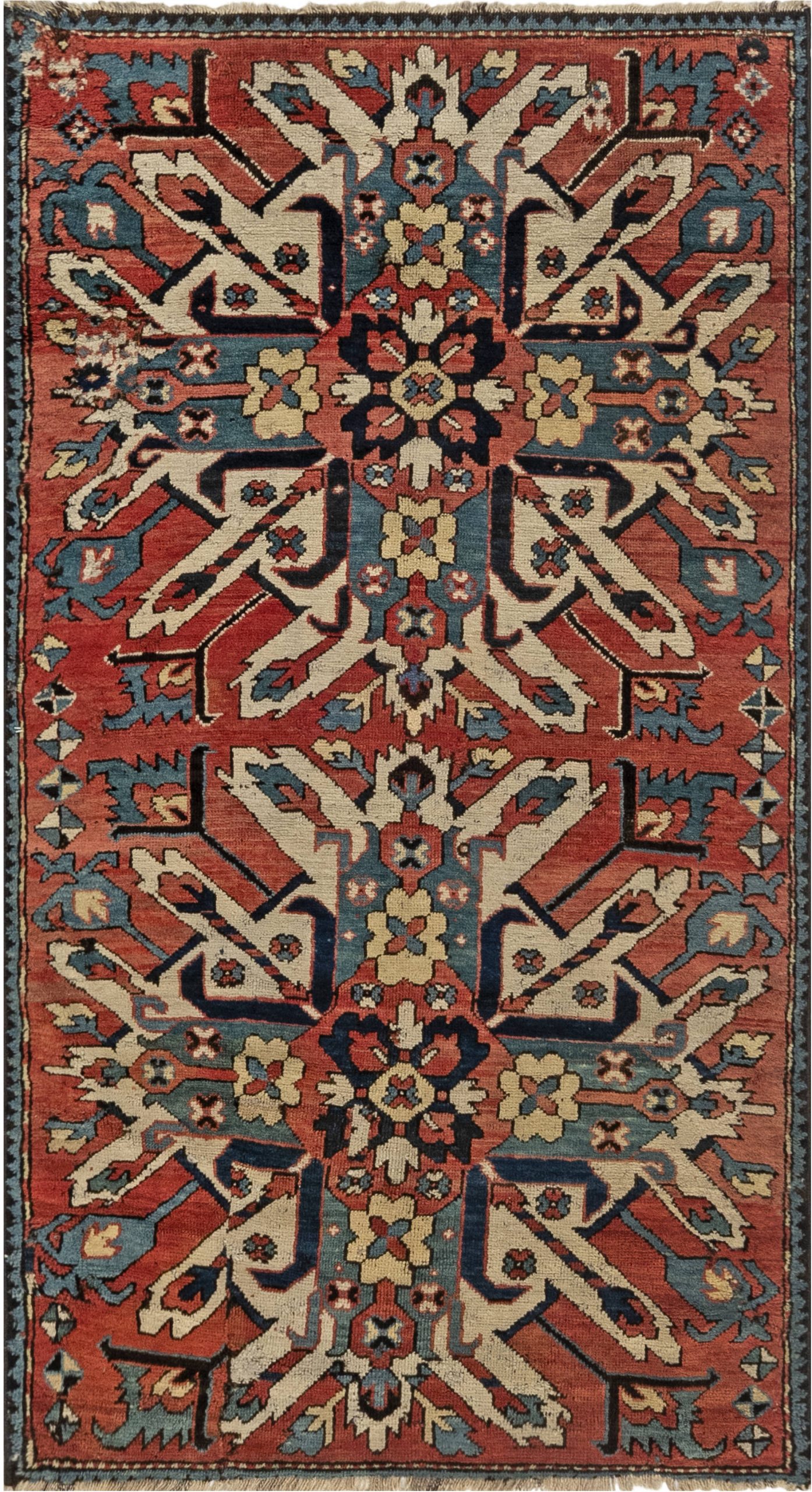 1920s Kazak Blue, Red and White Handmade Wool Rug BB6935