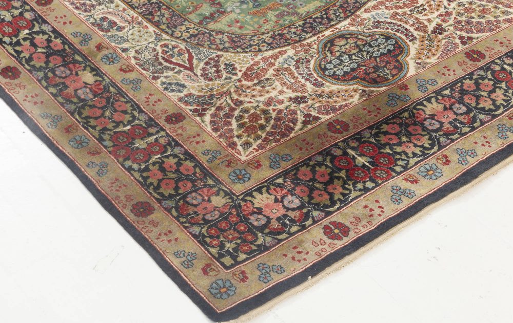 Kirman Floral  Blue, Green, Pink, Red & White Handwoven Wool Rug BB6931