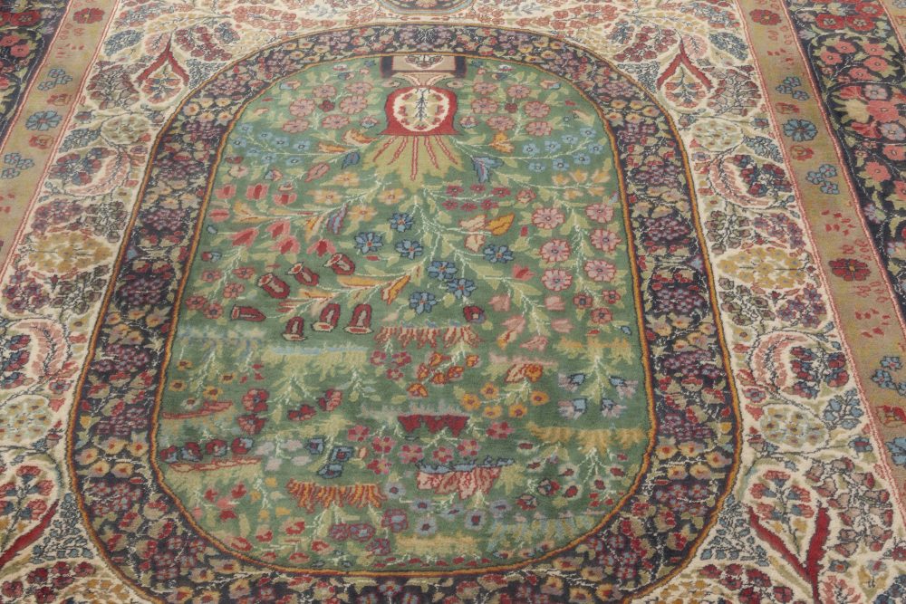 Kirman Floral  Blue, Green, Pink, Red & White Handwoven Wool Rug BB6931