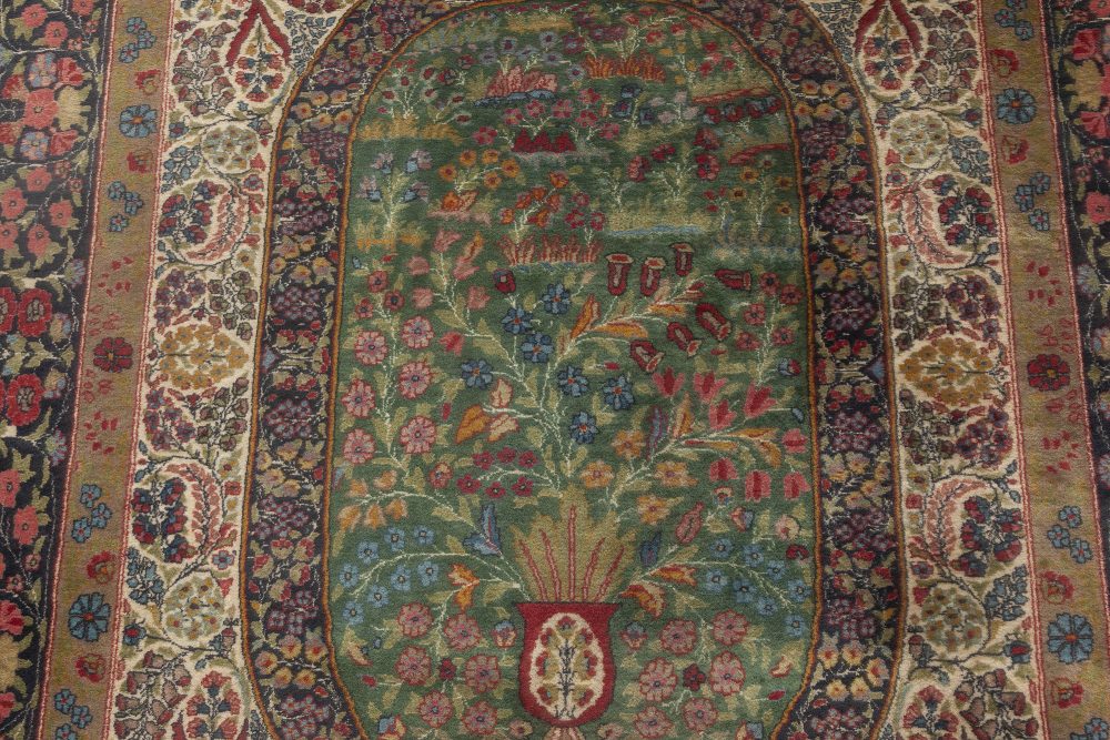Kirman Floral  Blue, Green, Pink, Red & White Handwoven Wool Rug BB6931