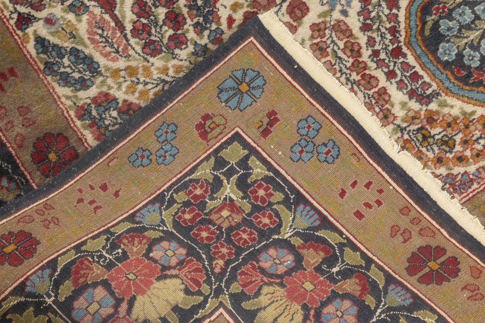 Kirman Floral  Blue, Green, Pink, Red & White Handwoven Wool Rug BB6931