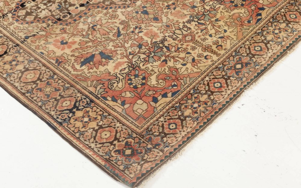 Antique Persian Tabriz Botanic Brown, Pink, Red Handmade Wool Rug BB6928