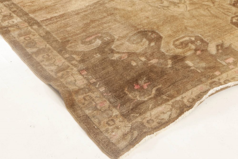 Mid-20th century Turkish Beige and Brown Handmade Wool Rug BB6922