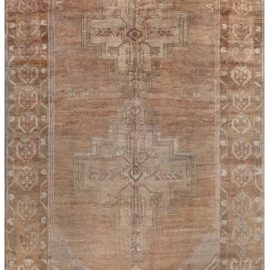 Antique Oushak Turkish Medallion Geometric Warm Tan Hand-Knotted Wool Carpet – Circa 1935 BB6932