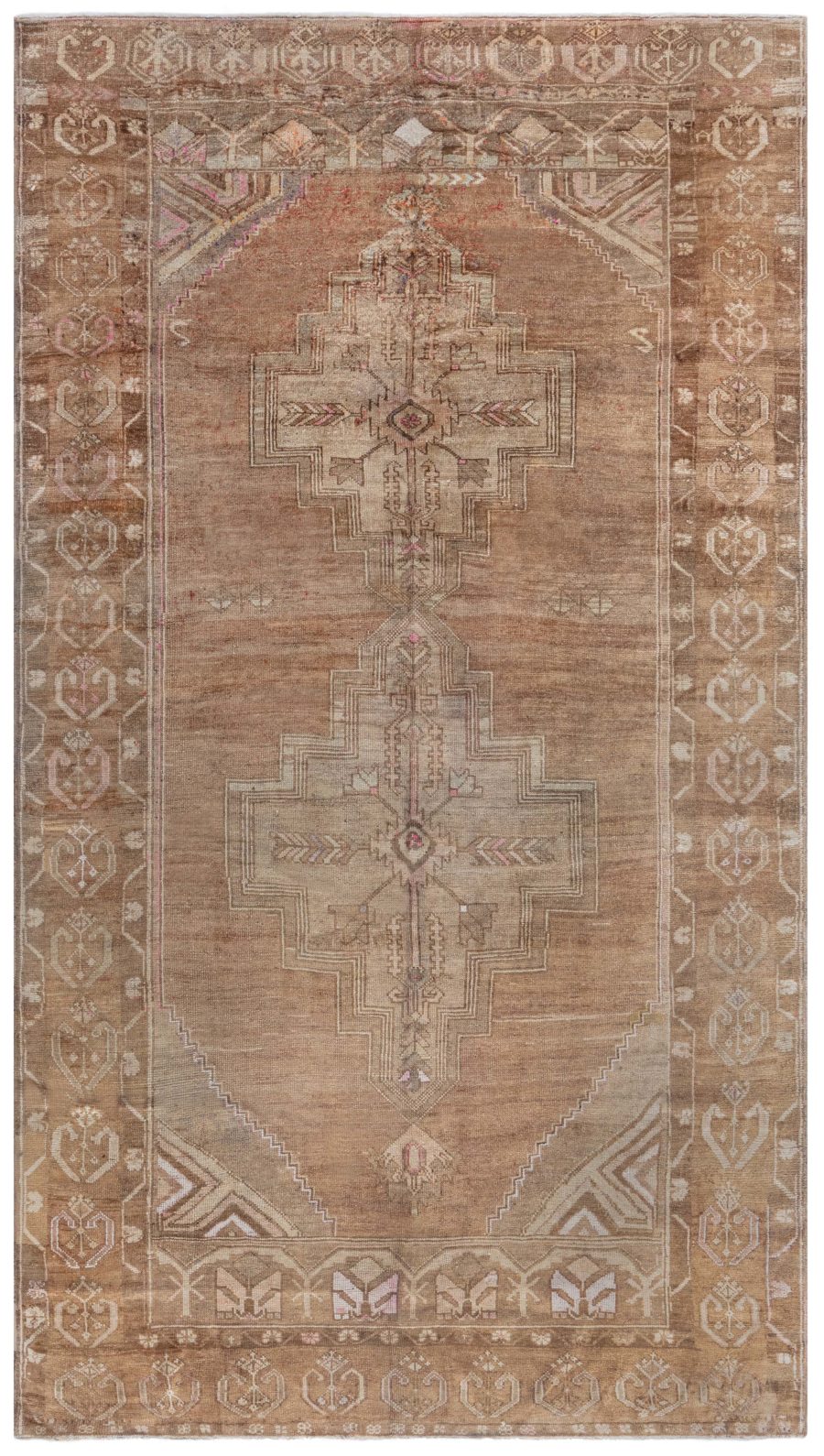 Mid-20th century Turkish Oushak Beige, Brown Handmade Wool Rug BB6932
