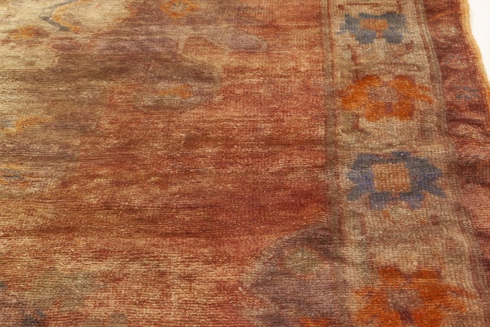 Mid-20th Century Pink, Purple, Orange and Blue Turkish Oushak Handwoven Wool Rug BB6924