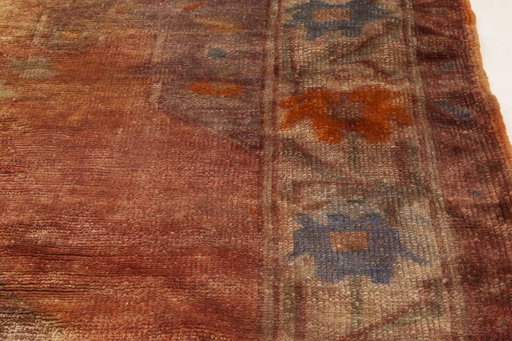 Mid-20th Century Pink, Purple, Orange and Blue Turkish Oushak Handwoven Wool Rug BB6924