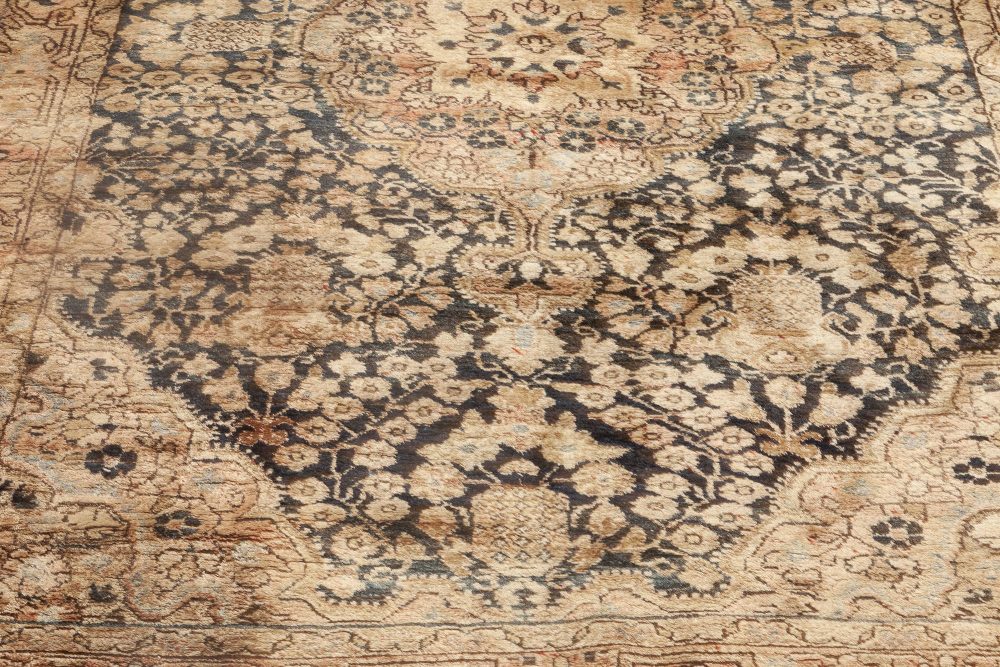 Mid-20th Century Persian Kirman Chocolate Brown, Beige Handmade Wool Rug BB6925