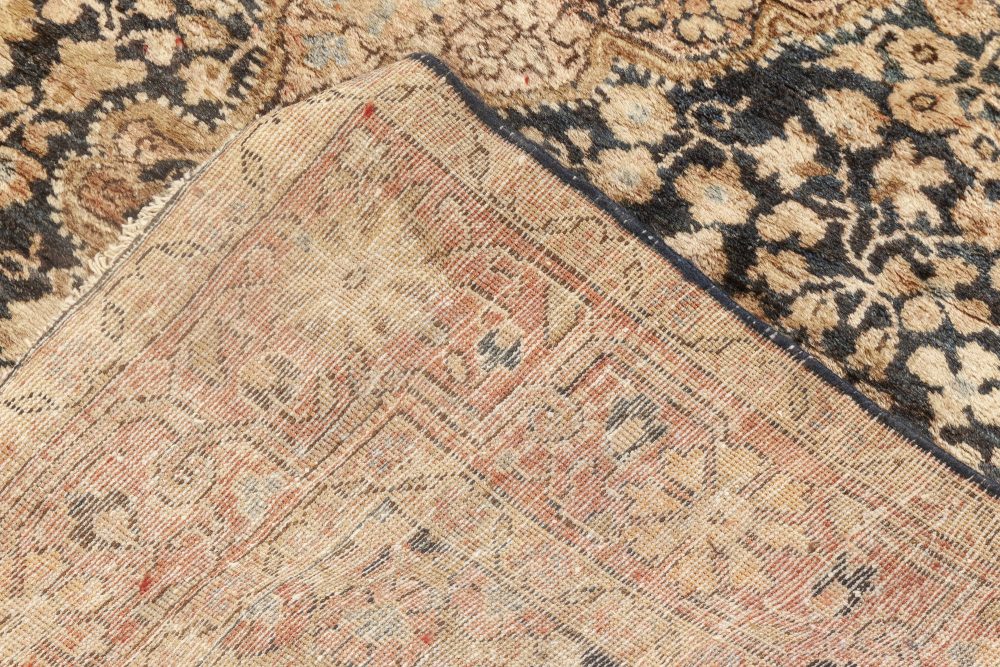 Mid-20th Century Persian Kirman Chocolate Brown, Beige Handmade Wool Rug BB6925