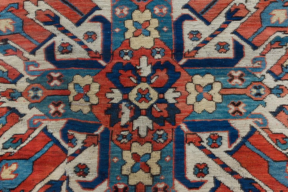 1920s Kazak Blue, Red and White Handmade Wool Rug BB6935