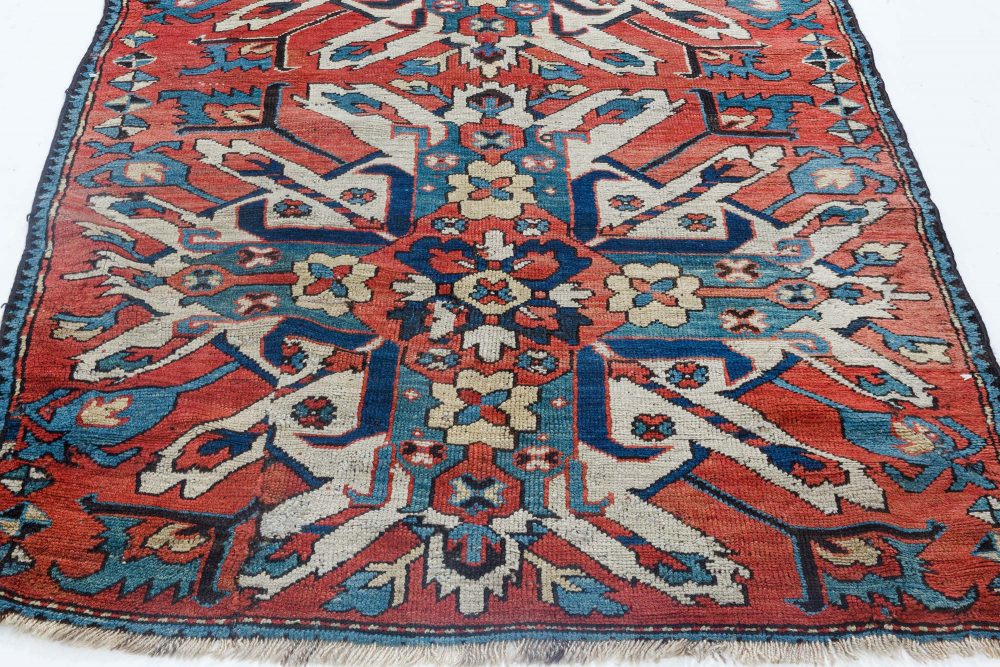 1920s Kazak Blue, Red and White Handmade Wool Rug BB6935