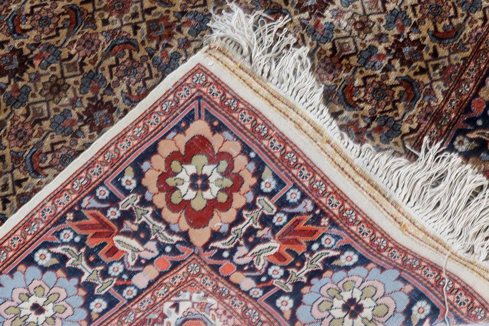 High-quality Vintage Blue, Brown, Red, and White Silk Rug BB6940