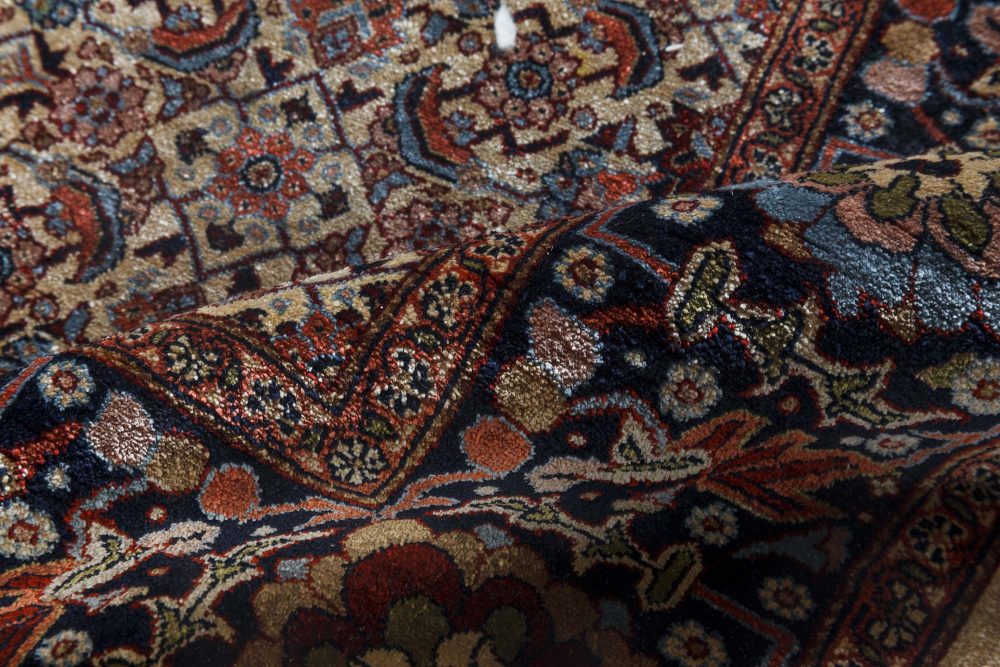 High-quality Vintage Blue, Brown, Red, and White Silk Rug BB6940