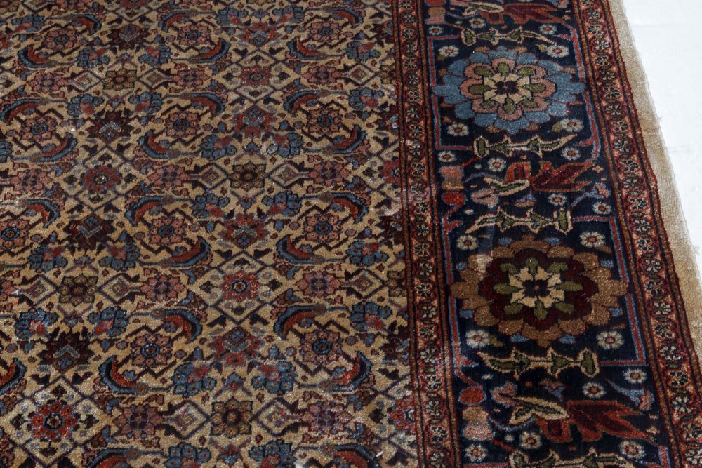 High-quality Vintage Blue, Brown, Red, and White Silk Rug BB6940