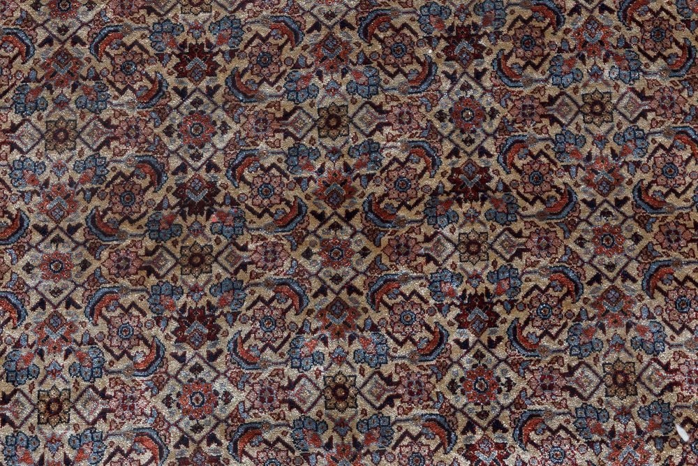 High-quality Vintage Blue, Brown, Red, and White Silk Rug BB6940