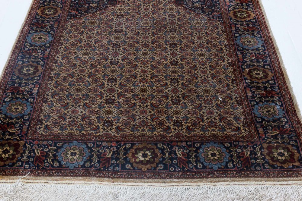 High-quality Vintage Blue, Brown, Red, and White Silk Rug BB6940