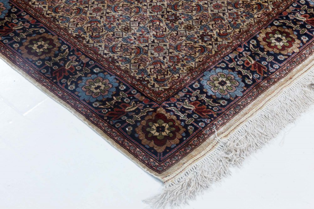 High-quality Vintage Blue, Brown, Red, and White Silk Rug BB6940