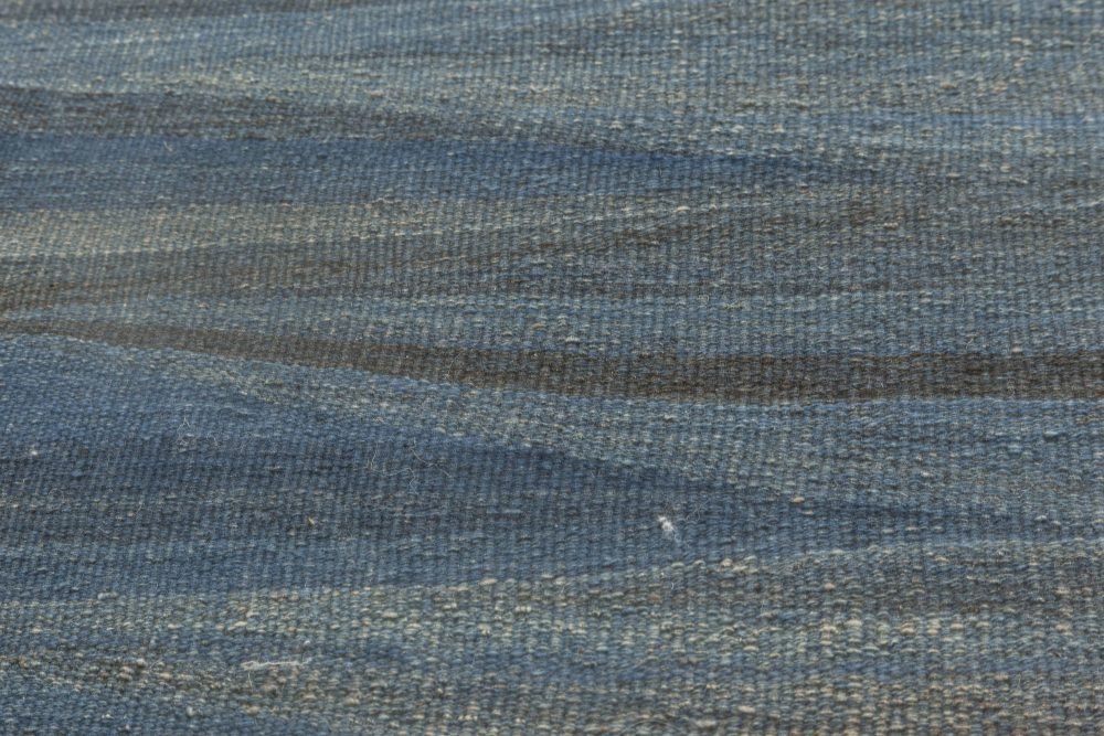 Modern Swedish Design Blue, Green and Gray Hand Knotted Wool Rug N11929