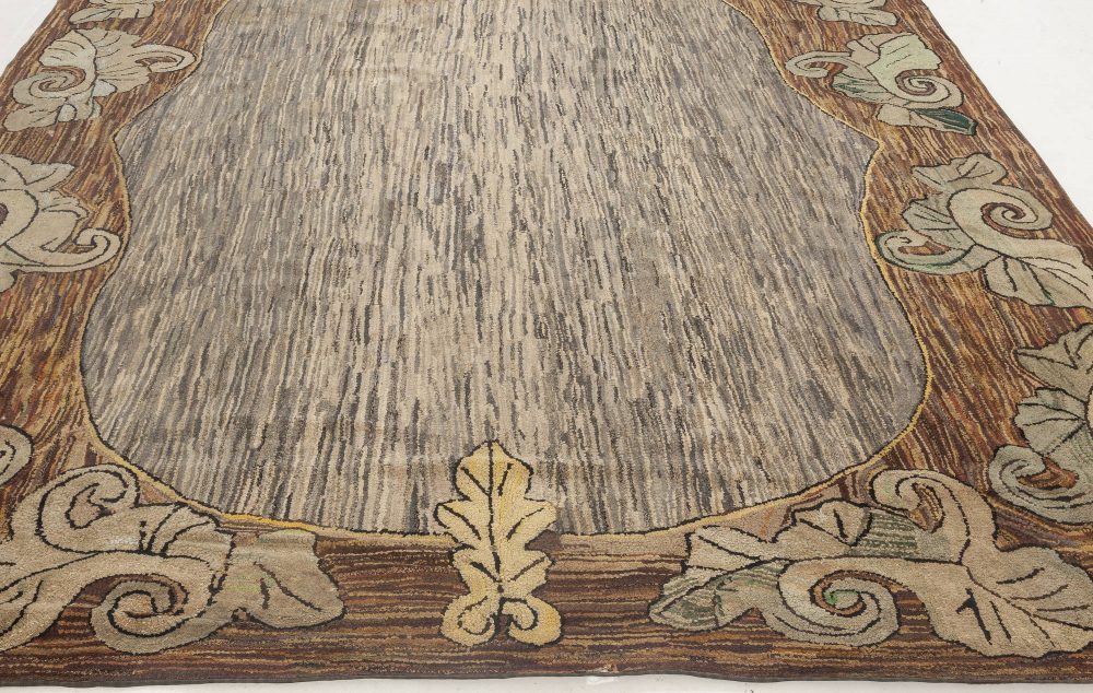 Mid-20th century American Brown, Gold, Gray, Green Handmade Wool Rug BB6949