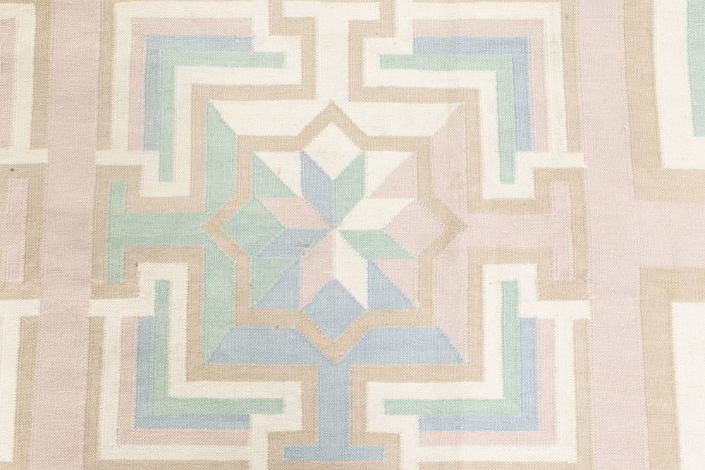 Midcentury Indian Dhurrie in Pastel Tones Handwoven Cotton Rug BB6927