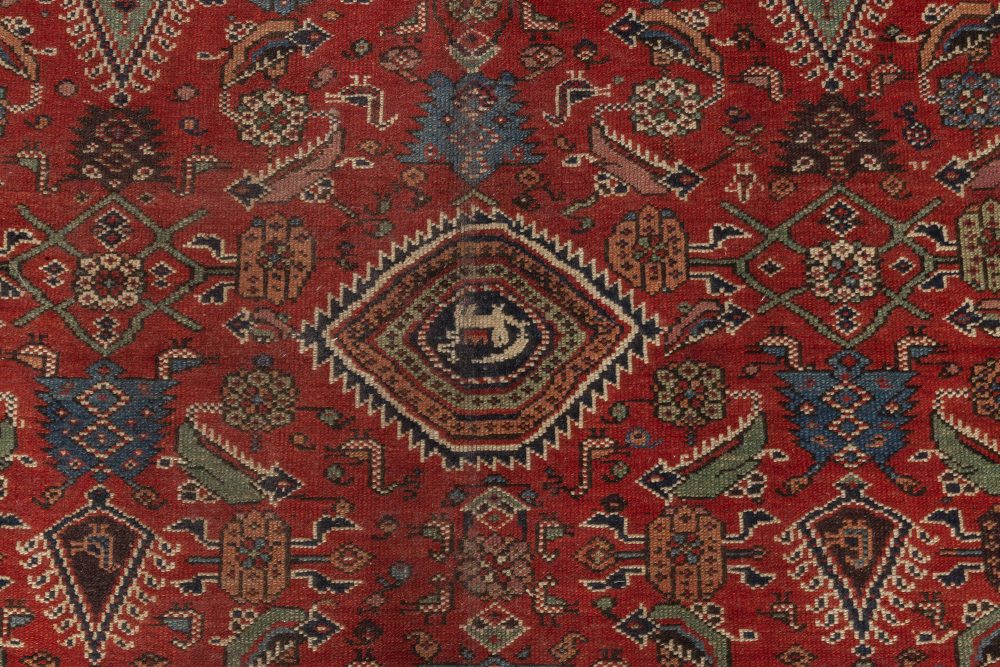 Early 20th Century Persian Feraghan Green, Pink, Red and White Handmade Rug BB6955