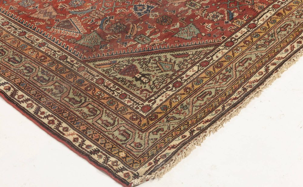 Early 20th Century Persian Feraghan Green, Pink, Red and White Handmade Rug BB6955