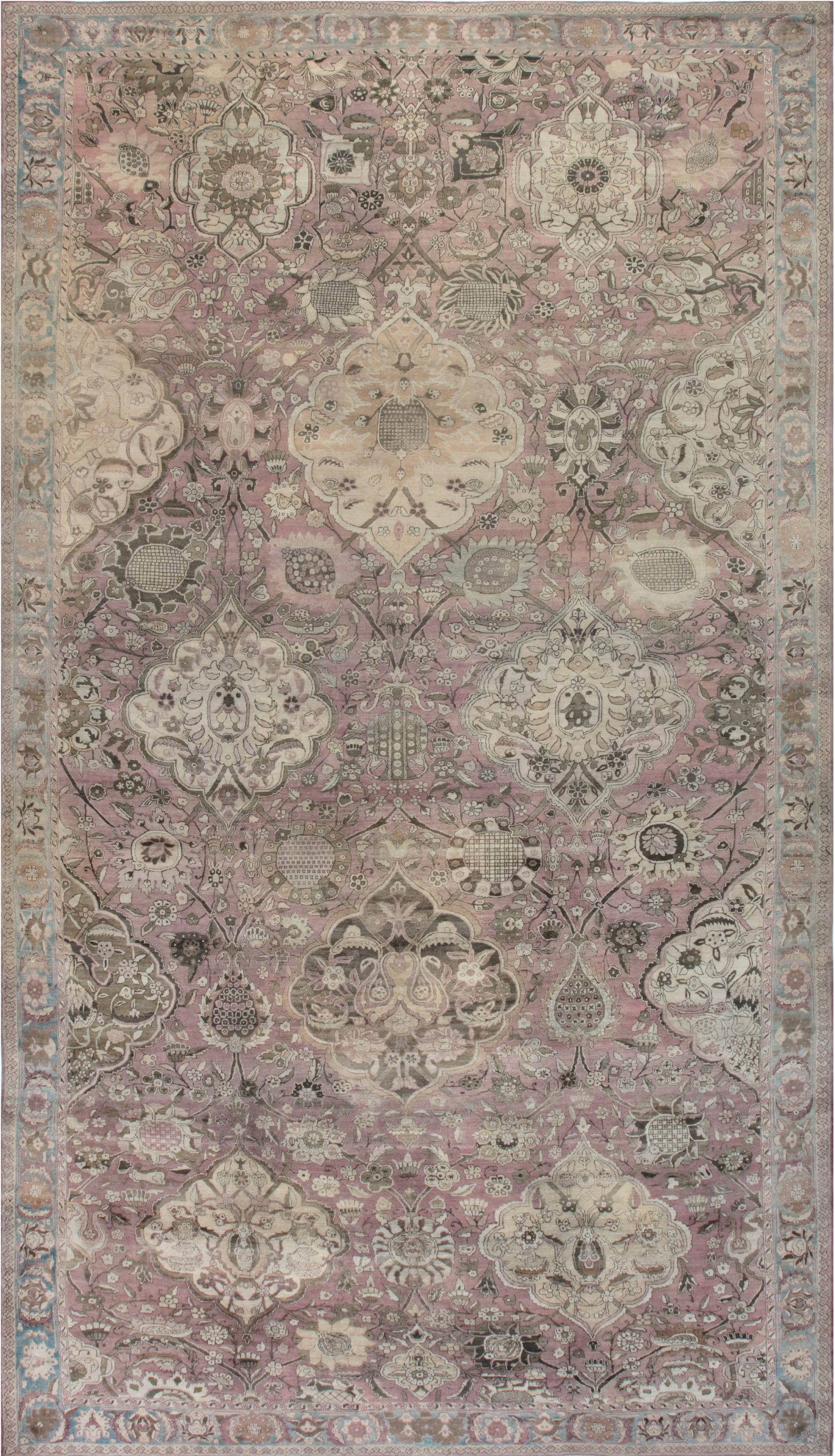 Early 20th Century Kirman Rug in Beige, Blue, Brown and Pink BB6960