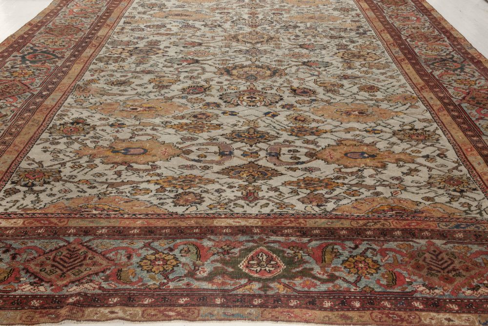 Antique Persian Sultanabad Blue, Red Beige and Brown Handwoven Wool Rug BB6959