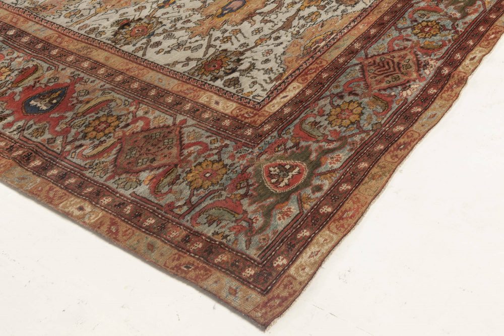 Antique Persian Sultanabad Blue, Red Beige and Brown Handwoven Wool Rug BB6959