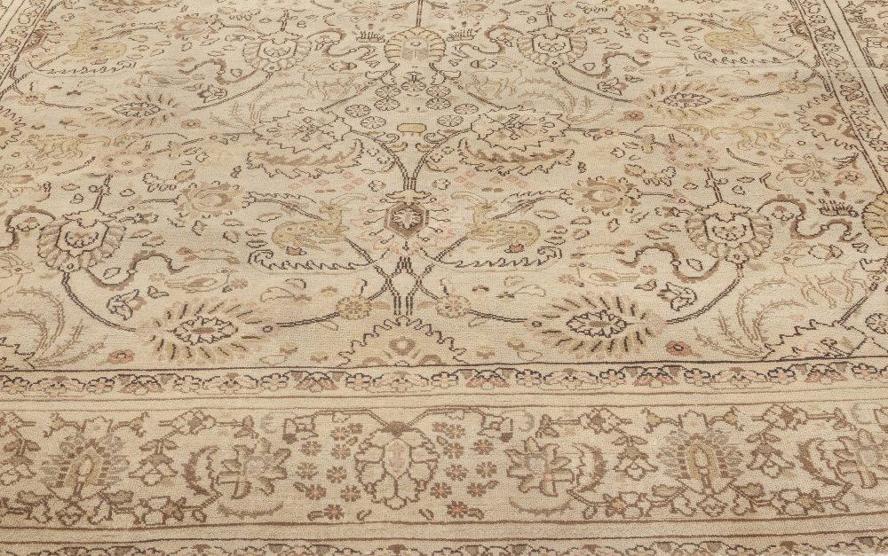 Midcentury Persian Tabriz Handmade Wool Rug in Beige and Brown BB6962