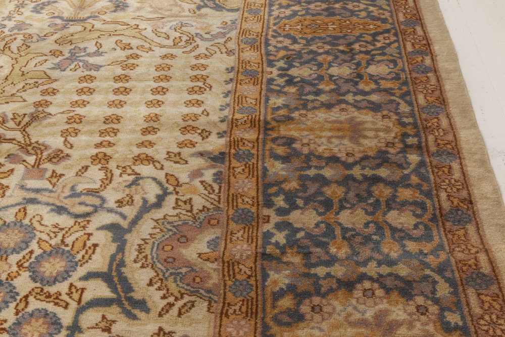 Antique Turkish Blue, Beige & Dark Yellow Handwoven Wool Rug, Borlou BB6961