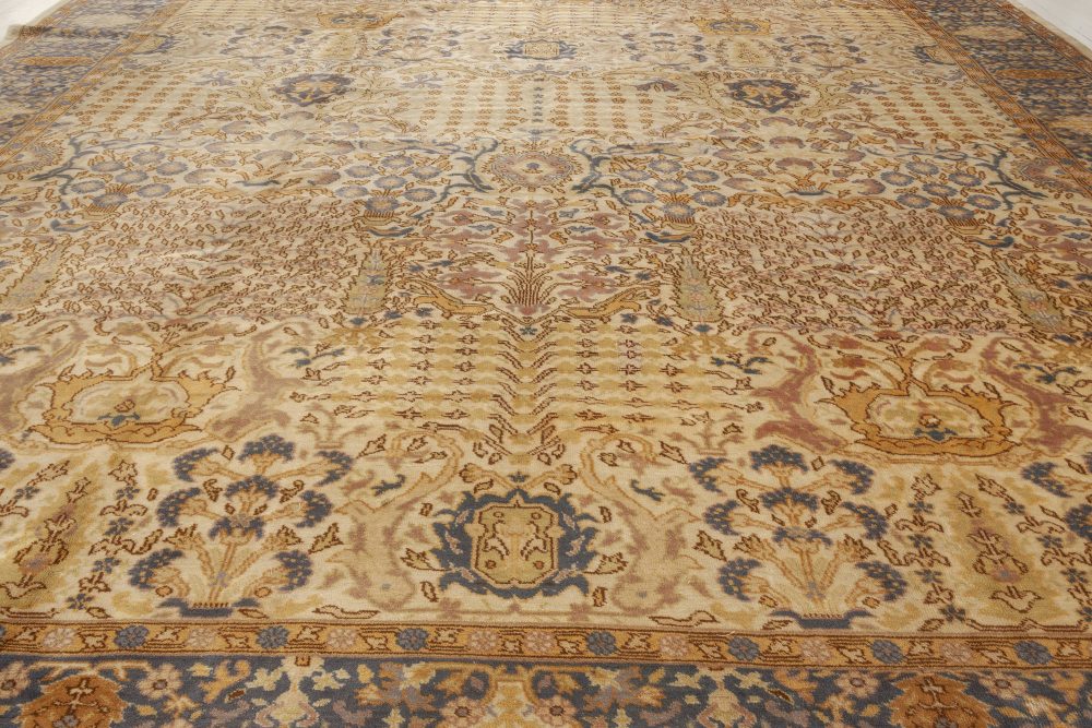 Antique Turkish Blue, Beige & Dark Yellow Handwoven Wool Rug, Borlou BB6961