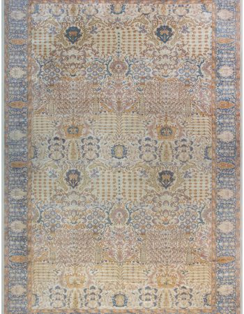 Contemporary Art Deco Floral Light Beige With Warm Tan Hand-Knotted Silk Rug “Flower Garden” Designed By Suzanne Lovell N10942 Contemporary Art Deco Floral Light Beige With Warm Tan Hand-Knotted Silk Rug “Flower Garden” Designed By Suzanne Lovell N10942