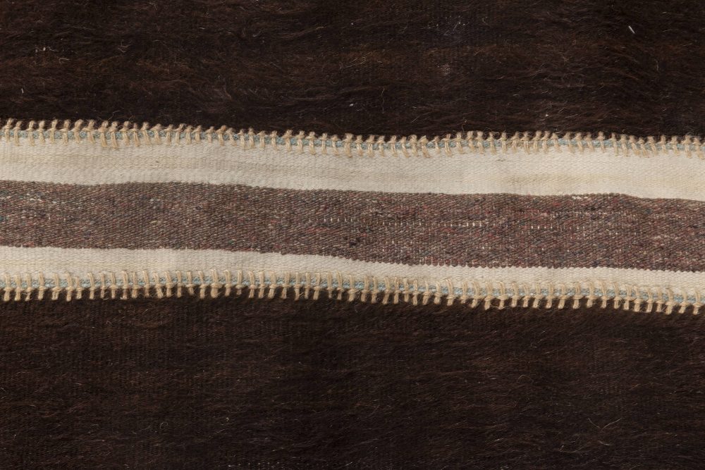 Midcentury Turkish Brown and White Kilim Wool Rug BB6956