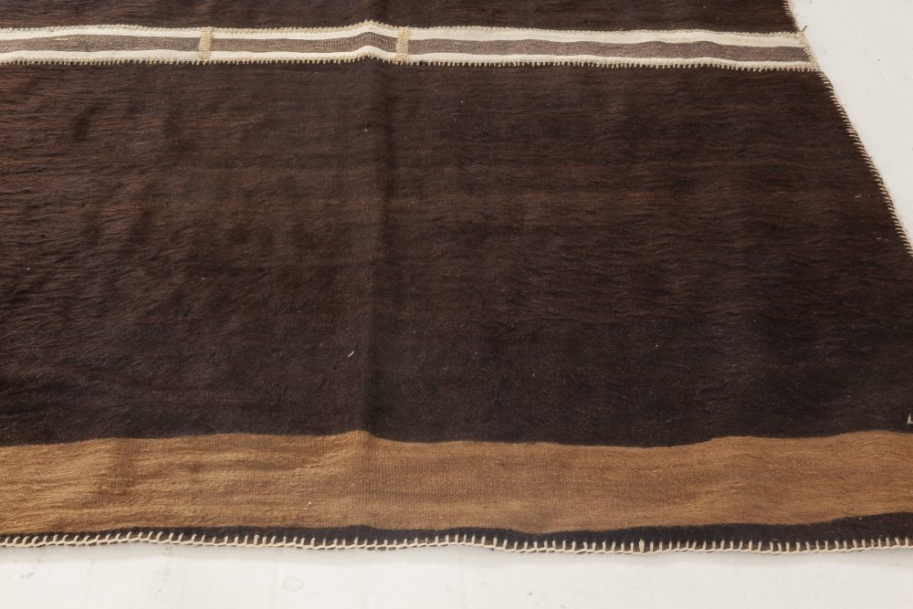 Midcentury Turkish Brown and White Kilim Wool Rug BB6956