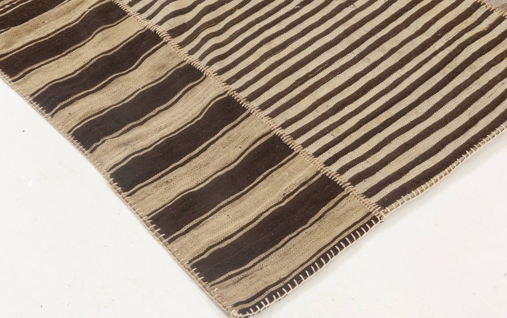 Turkish Kilim Rug in Blue, Beige and Brown Stripes BB6958